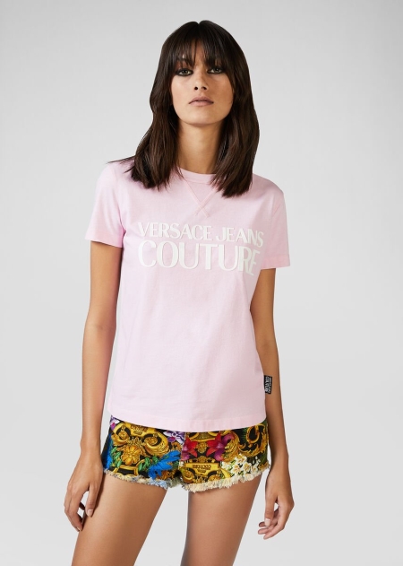 Versace Contrast Color Logo T-shirt Dam - 864015VFT